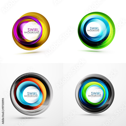 Swirl circular icons, spiral motion and rotation in circle shapes