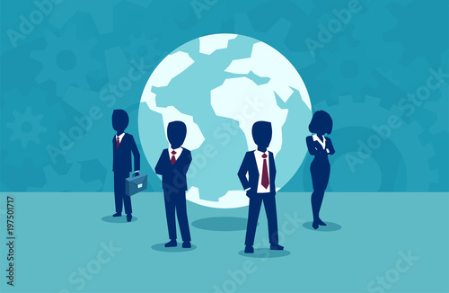 Businesspeople round world in teamwork