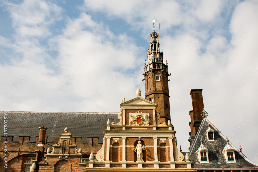 Fototapeta premium Haarlem City Streets Center Ancient Old Buildings Church Gates Netherlands