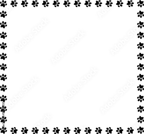 Square frame made of black animal paw prints on white background.