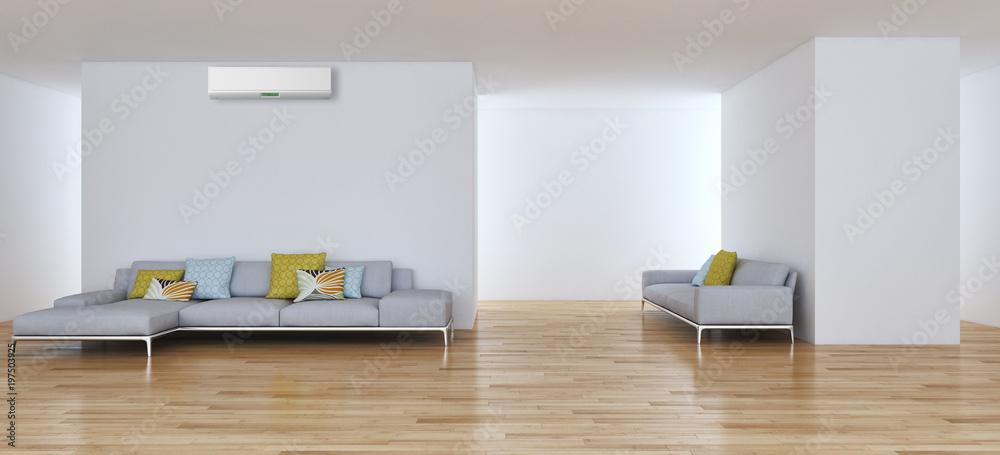 Fototapeta premium Modern interior apartment with air conditioning 3D rendering illustration
