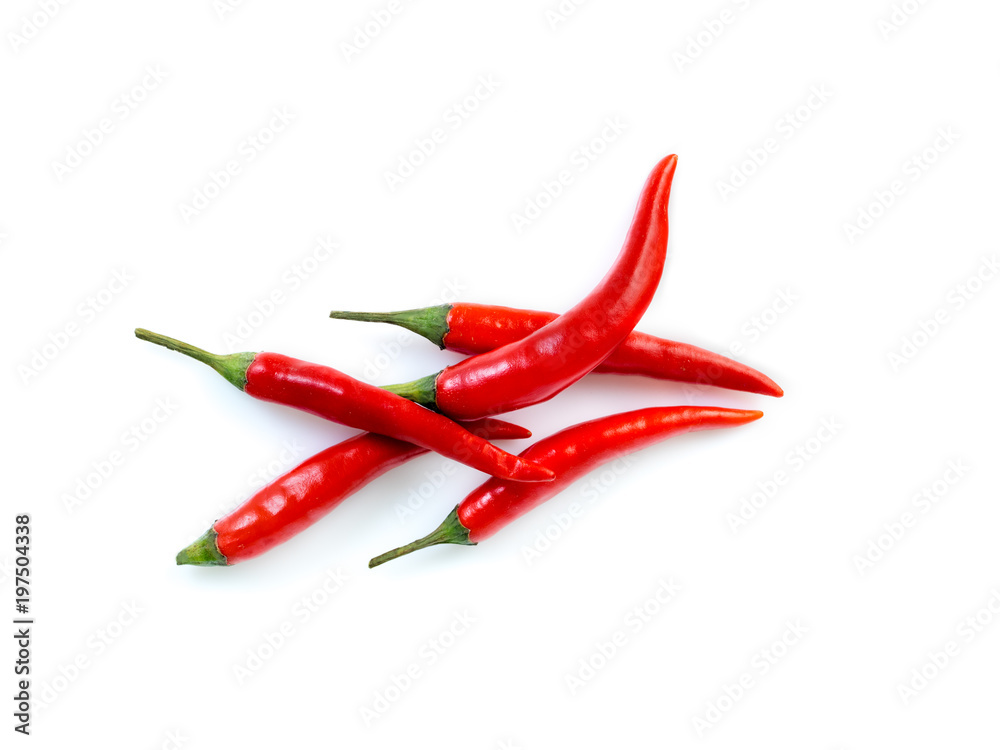 Red hot chili pepper on white background, top view