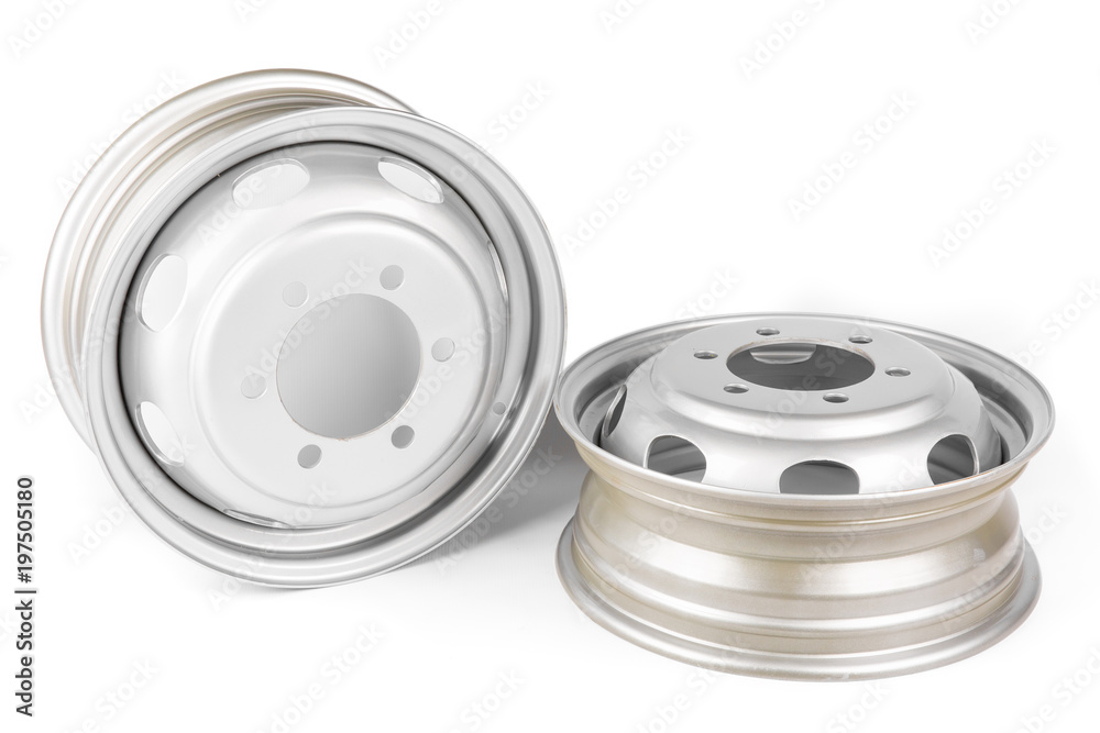 car wheel disc, isolated over white background. two punching discs for a lorry car wheel disc, isolated over white background. two punching discs for a lorry