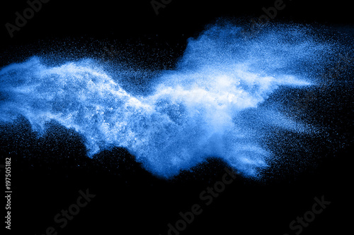 blue particles splash on black background