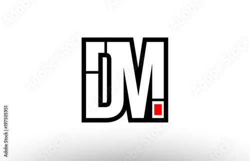 red and black alphabet letter dm d m logo combination icon design