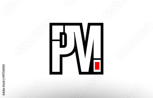 red and black alphabet letter pm p m logo combination icon design
