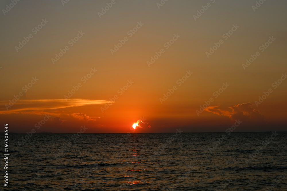 sunset last light on sky line dark little wave on sea sunset last light on sky line dark little wave on sea