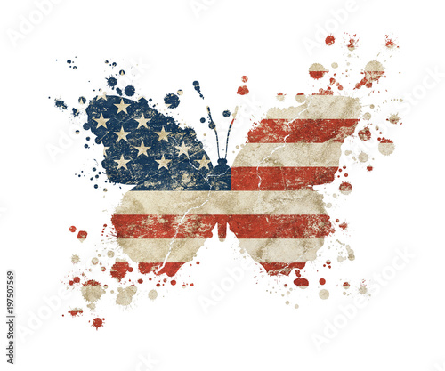 Butterfly shaped grunge vintage American US flag photo