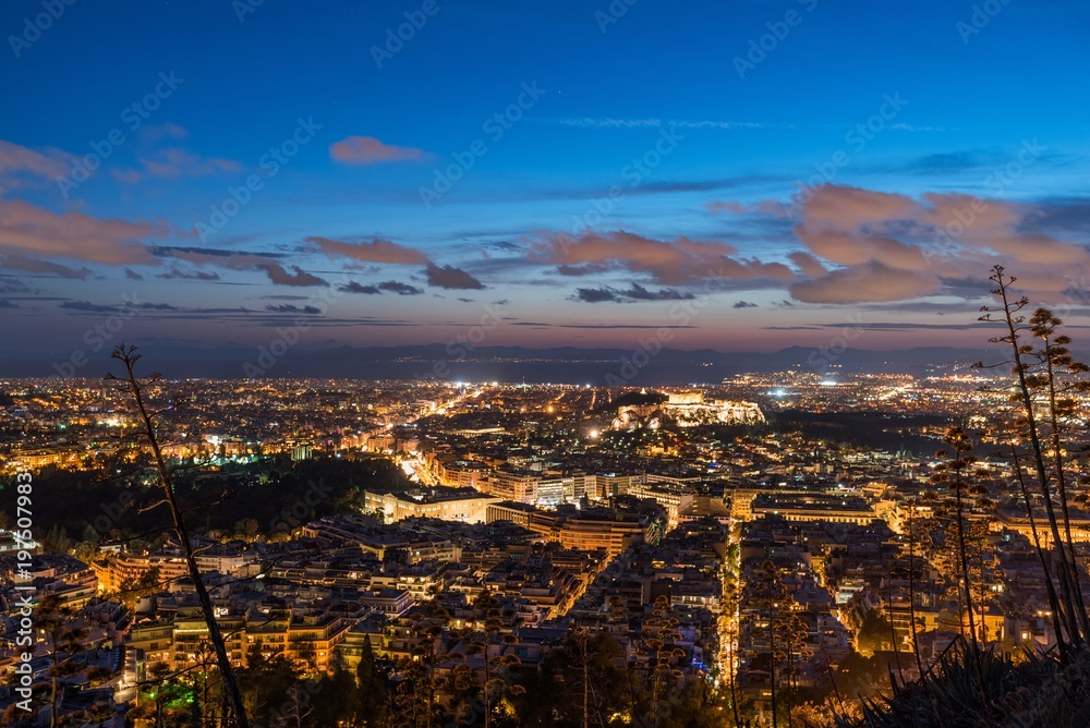 Cityscape of Athens at dusk
