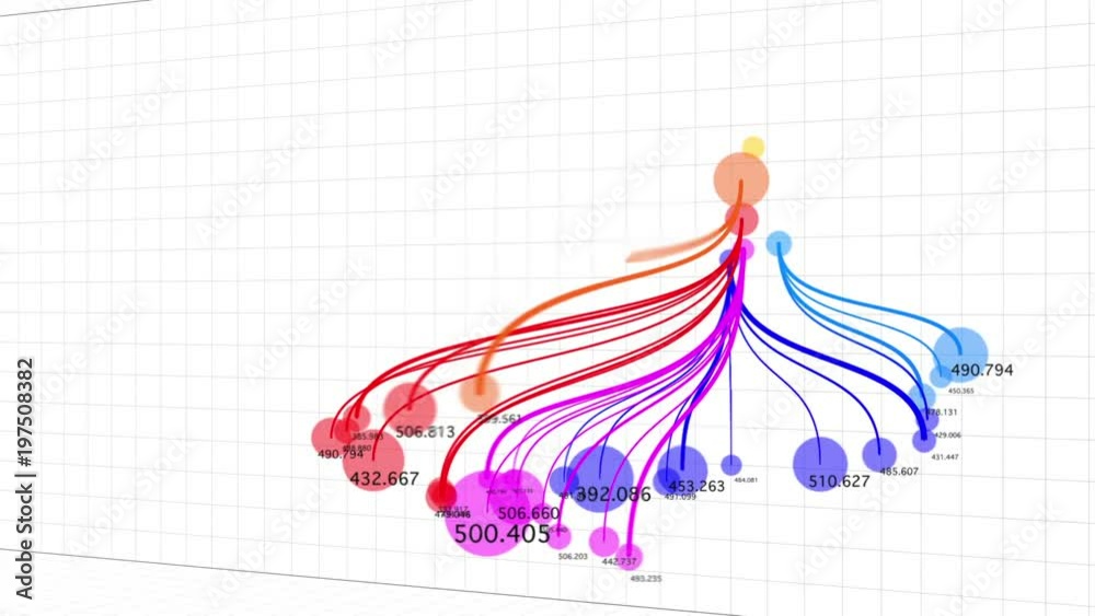Abstract infographic chart. 3D graph made of connected lines and dots. Loop section from 7:00 to end.
