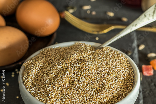 Bowl filled with Quinoa cereals. Perfect dish for vegetarians.Quinoa seeds