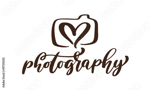 camera photography logo icon vector template calligraphic inscription photography text Isolated on white background