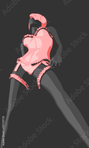 Beautiful sexy fitness girl. Pretty woman wearing pink lingerie. Front view.