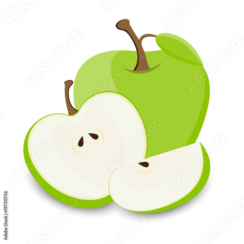 Set of green apples fruit in various styles