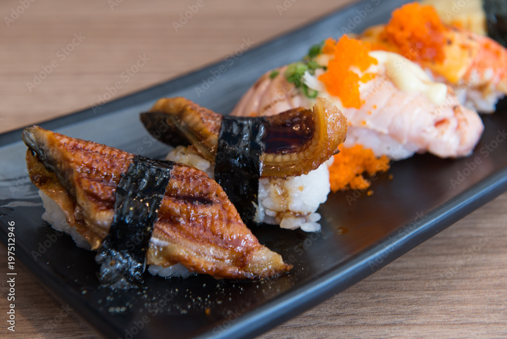 Fresh Sushi set in Japanese restaurant, Japanese Food Fresh Sushi set in Japanese restaurant, Japanese Food