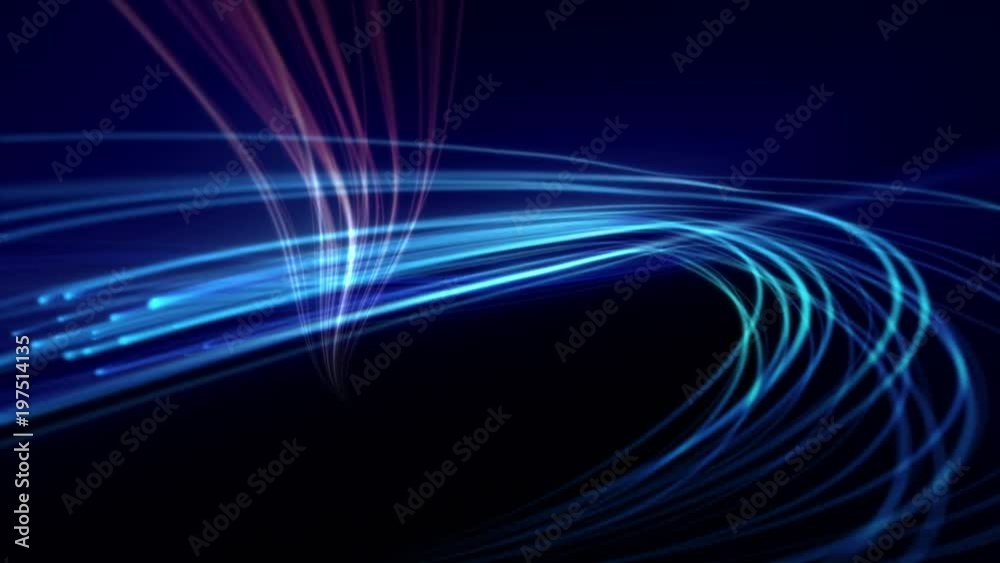 Loop-able from 14:00 to end. Background animation of flowing streaks of light. Abstract blue and red lines on dark background. In 4K and HD.