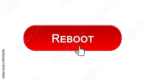 Reboot web interface button clicked with mouse cursor, red color, site design photo