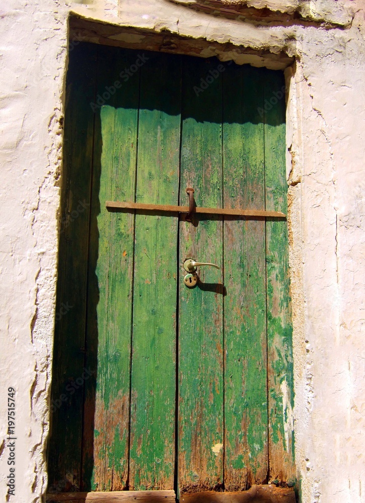 Green Wooden Crooked Door