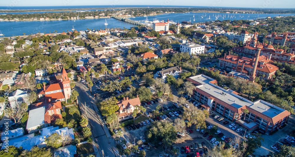Aerial view of St Augustine skyline and bridge, Florida