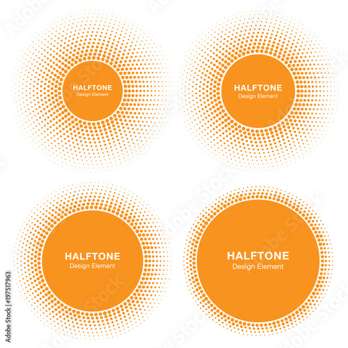 Set of Sunny Circle Halftone Logo Design Elements. Sun vector icon. Sun halftone emblem for health, treatment, medical, cosmetic, pharm. Honey sun logo vector illustration