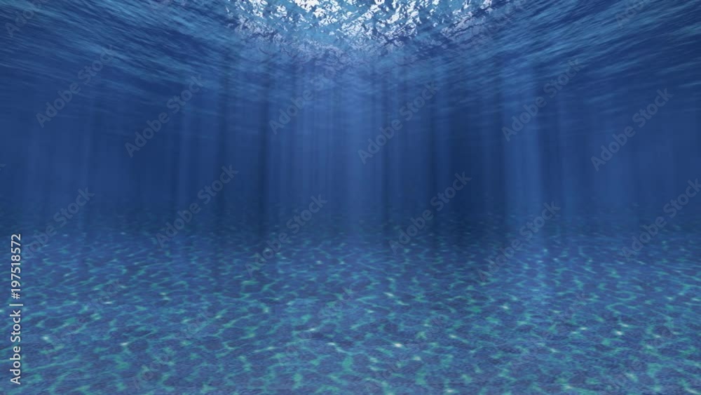 Underwater background loop. Animation of ripple patterns on the sea floor and sunlight shining though the ocean surface. 