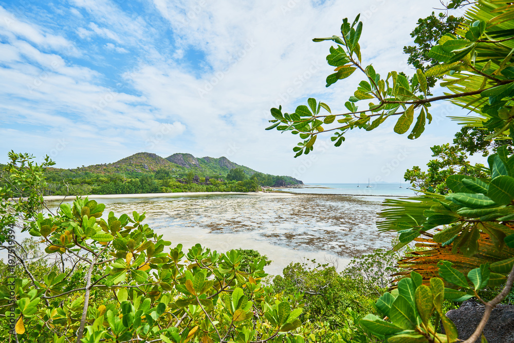 Curieuse island coastal trail to Anse St. Jose beach. seychelles