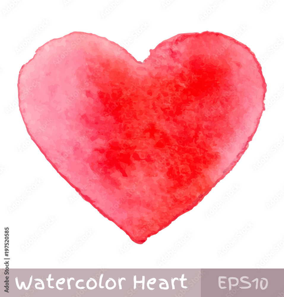Red Watercolor Heart. Vector illustration. 