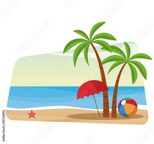 Beautiful beach cartoon vector illustration graphic design