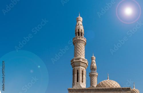 Mosque with palm tree in the United Arab Emirates. photo