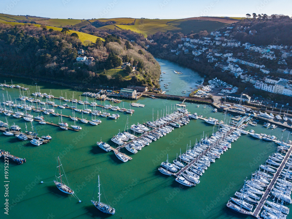 A photograph taken from the air looking at the river Dart from Dartmouth.
