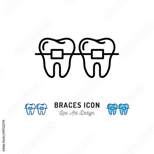 Braces icon, Stomatology Dental care. Teeth braces thin line art icons, Vector flat illustration