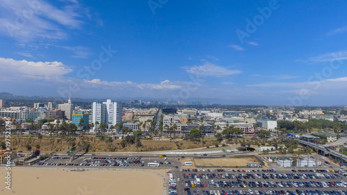 Aerial view of Santa Monica coastline, California