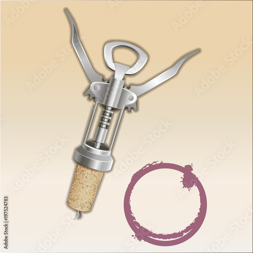 Vector corkscrew, trail of wine