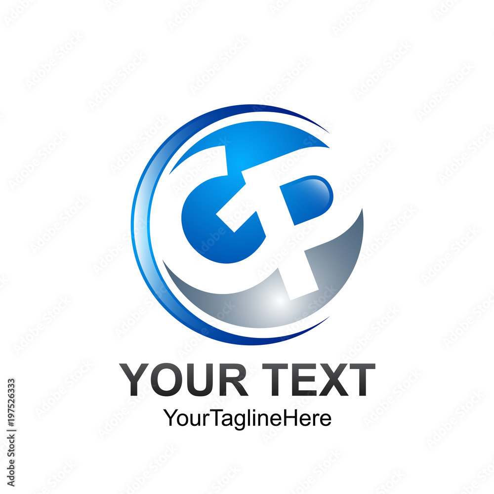 Initial letter GP logo template colored blue silver circle rounded design for business and company identity Initial letter GP logo template colored blue silver circle rounded design for business and company identity