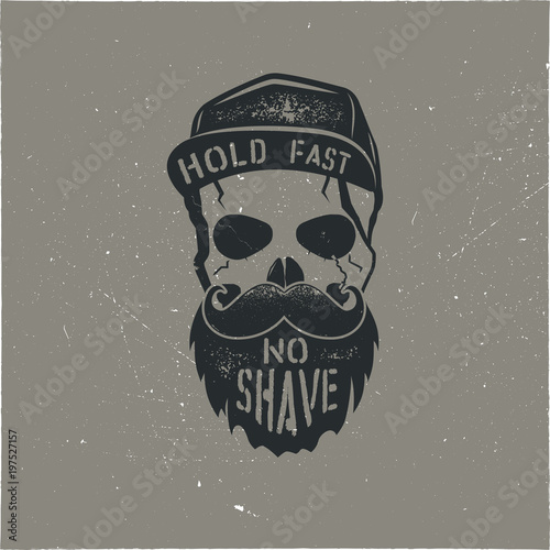 Skull character with blood stains, cap. Vintage hand drawn street style. Urban city attributes. No shave sign. Monochrome style. Hipster skull icon. Stock vector isolated on white background