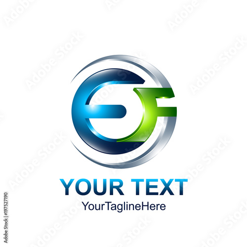 Initial letter EF logo template colored blue green circle swoosh design for business and company identity