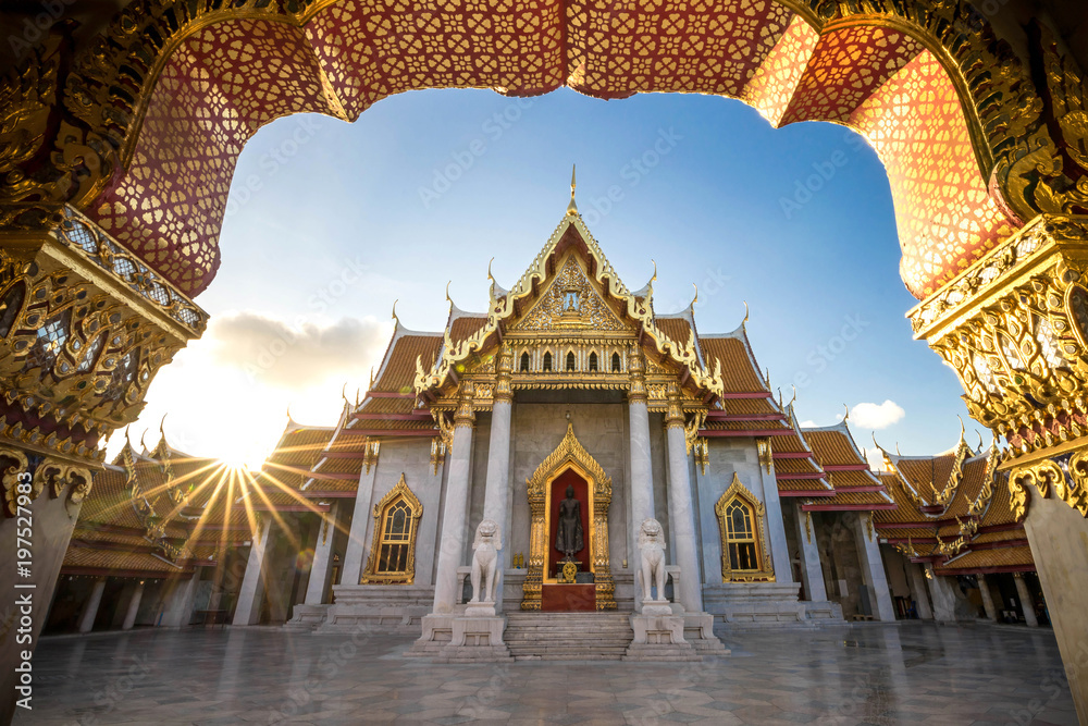 Fototapeta premium Bangkok City - Benchamabophit dusitvanaram temple from Bangkok Thailand