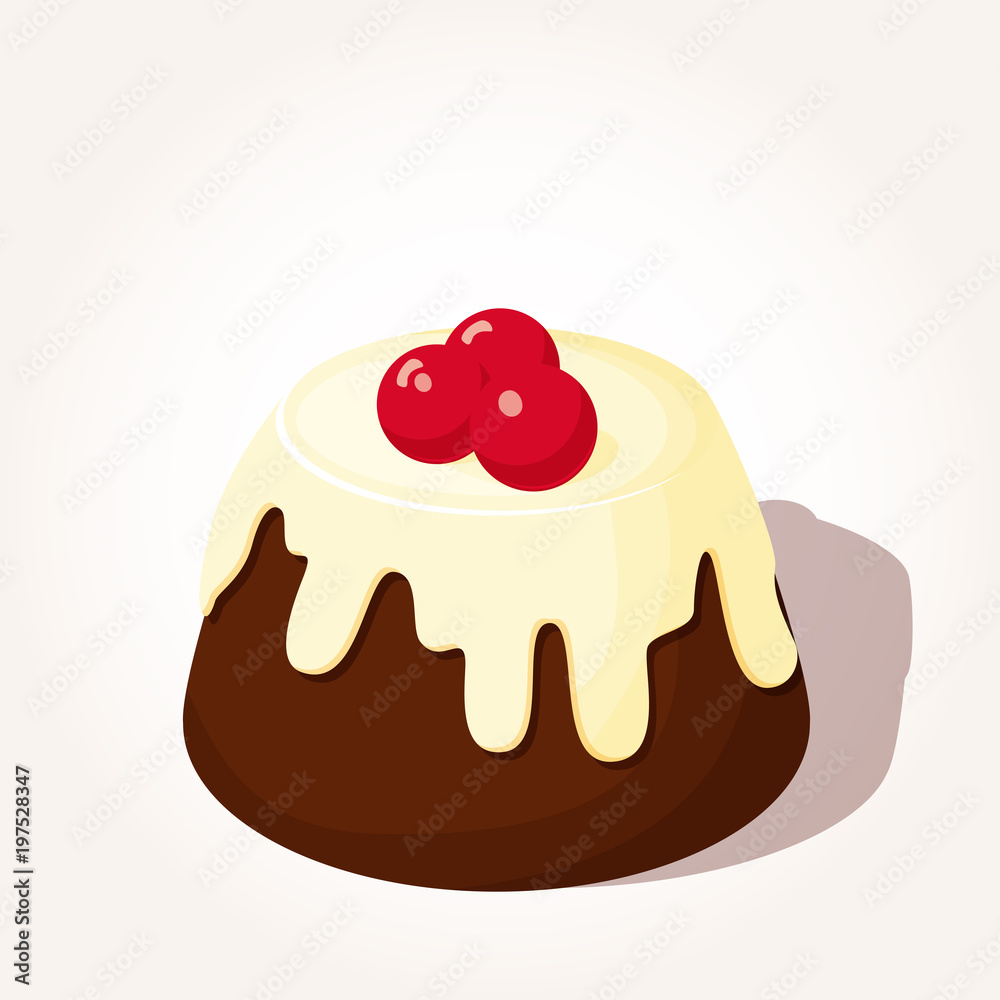 Colorful tasty chocolate pie with berries in cartoon style isolated on white background. Vector illustration. Desserts Collection. Colorful tasty chocolate pie with berries in cartoon style isolated on white background. Vector illustration. Desserts Collection.