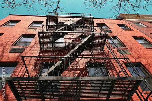 Typical emergency stairs from old building in Greenwich village, New York, USA