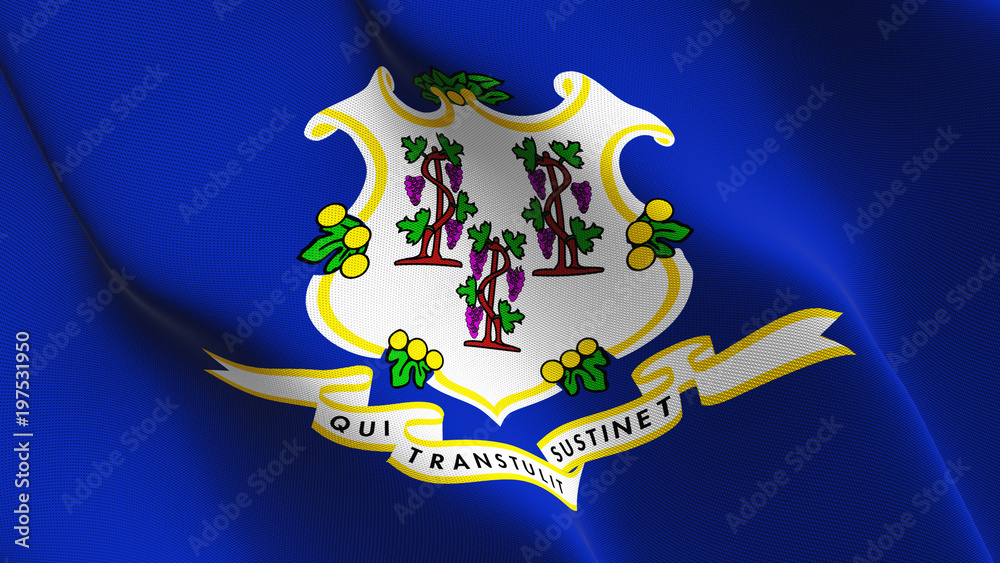 Connecticut US State flag waving loop. United States of America Connecticut flag blowing on wind. Connecticut US State flag waving loop. United States of America Connecticut flag blowing on wind.