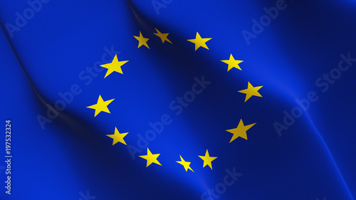 European Union flag waving loop. European Union flag blowing on wind.