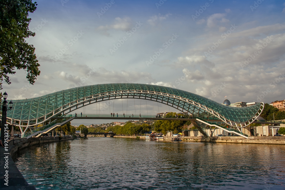 The bridge of the world at night, across the Kura River in 