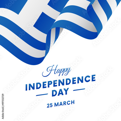 Banner or poster of Greece independence day celebration. Waving flag. Vector illustration.