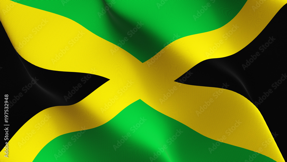 Jamaica flag waving loop. Jamaican flag blowing on wind. Stock