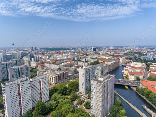 Aerial view of Berlin skyline along Spree river, Germany