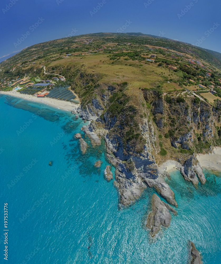 Obraz premium Capo Vaticano from the air, Calabria. Aerial view of coastline and beach