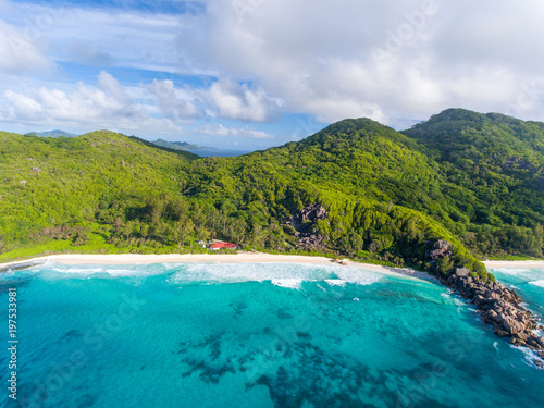 Aerial landscape of La Digue, Seychelles Islands