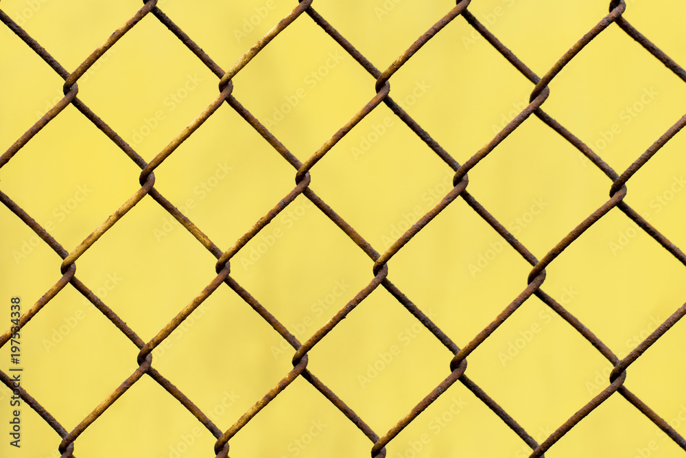 Fototapeta premium .Yellow texture with rusty mesh
