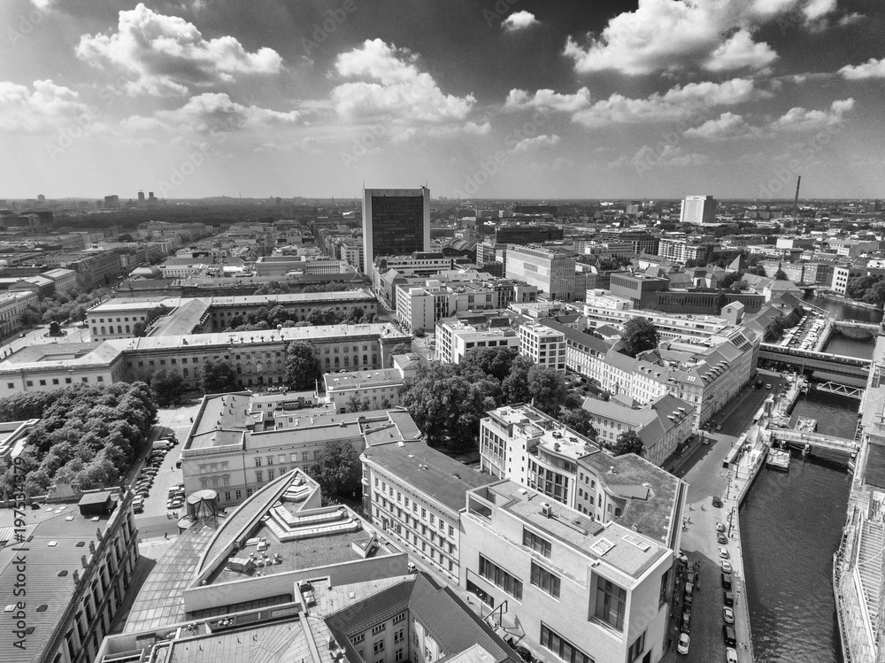 Aerial view of Berlin skyline along Spree river, Germany