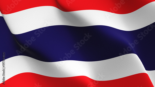 Thailand flag waving loop. Thai flag blowing on wind.